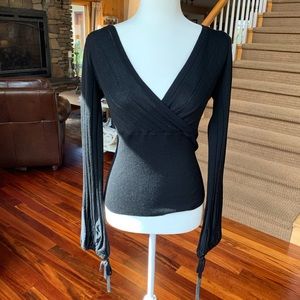 MISSONI Black Knit V-neck Top with Bell Sleeves